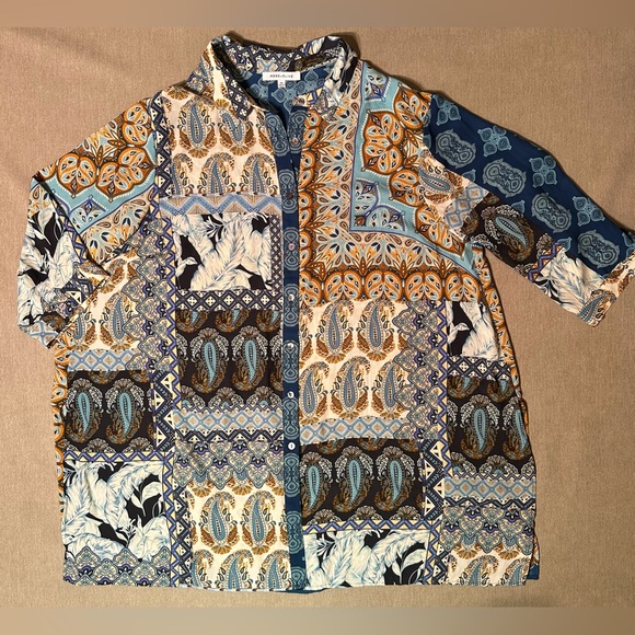 Rose + Olive 3/4 sleeve button down top SIZE 2X - Picture 1 of 7